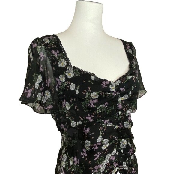 ASTR The Label So Smitten Floral Mini Dress MEDIUM Ruched Chiffon Milkmaid - Picture 6 of 12